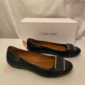Calvin Klein navy leather flats size 6 NIB